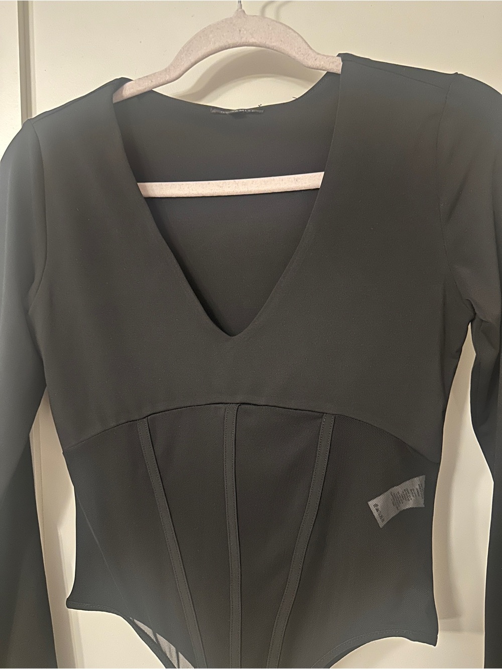 Dynamite Black Long-Sleeve V-Neck Corset Bodysuit - Picture 2 of 4